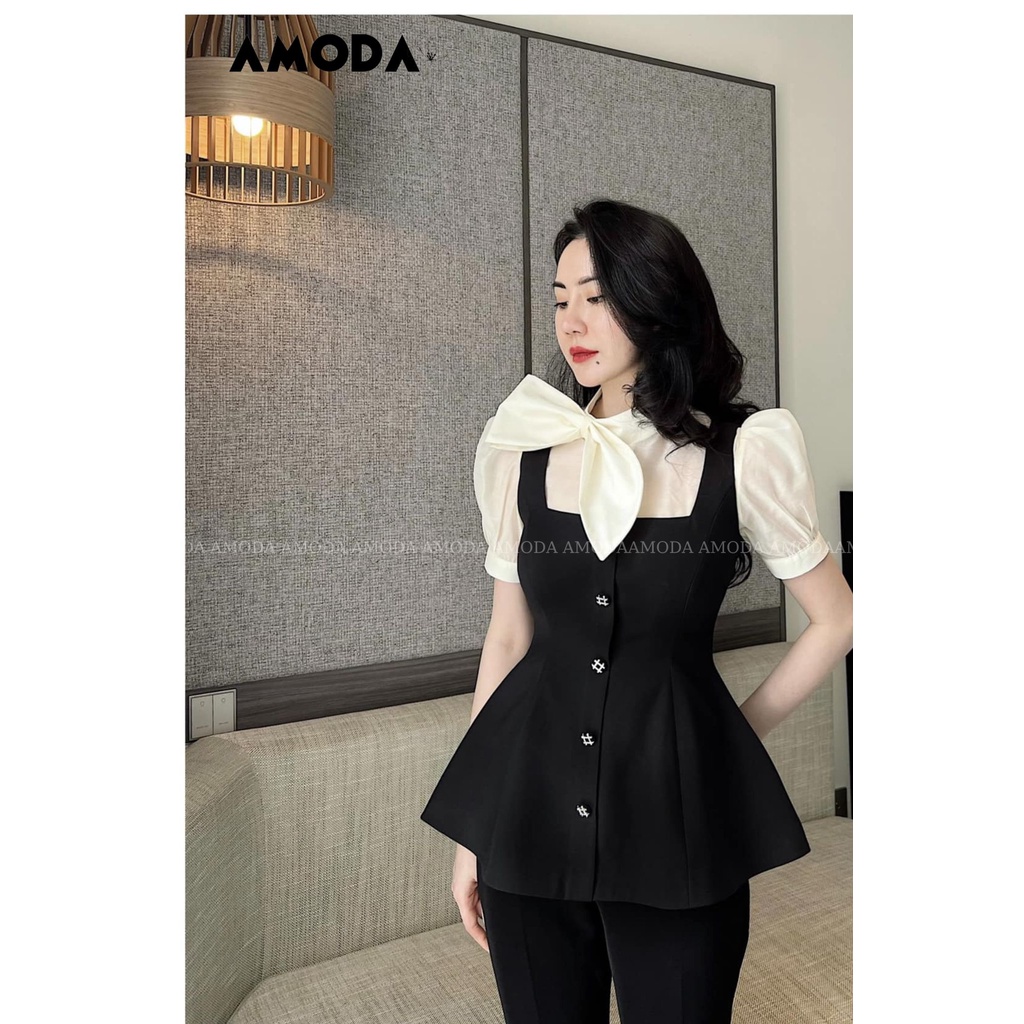 Áo thiết kế Mina Top thanh lịch sang trọng mẫu thiết kế dễ mặc không kén dáng siêu xinh AMODA A012
