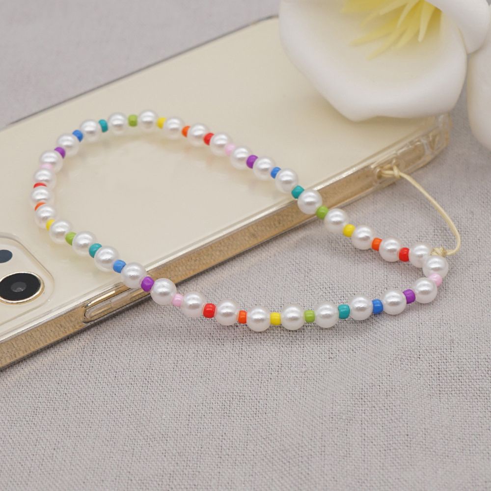 Móc dây phụ kiện trang trí điện thoại bằng các hạt nhựa có chữ nhiều màu lấp lánh cho nữ