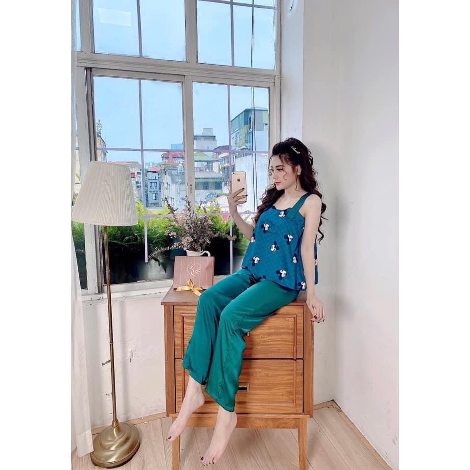 Pizama satin lụa phối áo 2 dây | BigBuy360 - bigbuy360.vn