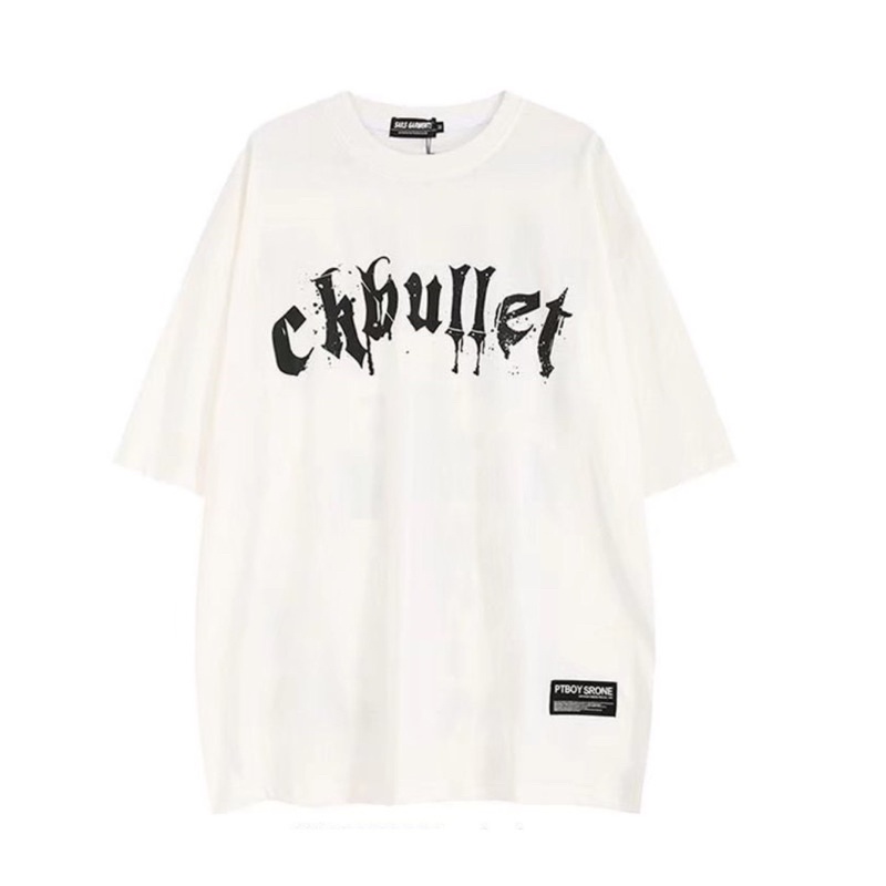 Áo Thun tay lỡ cổ tròn màu CHBULLET 2 màu form rộng unisex nam nữ