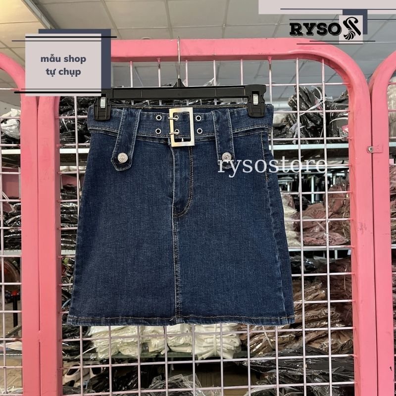 Chân váy jean chữ a phối kèm dây nịt cao cấp phong cách đường phố thu hút dáng ôm cao cấp
