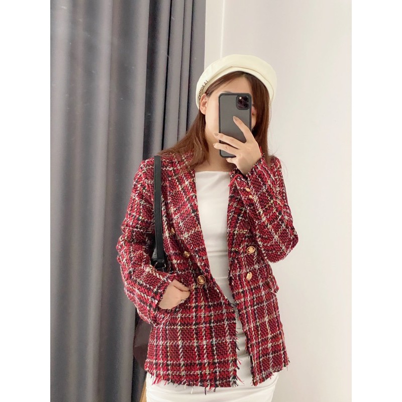 Áo dạ tweed đỏ Zara