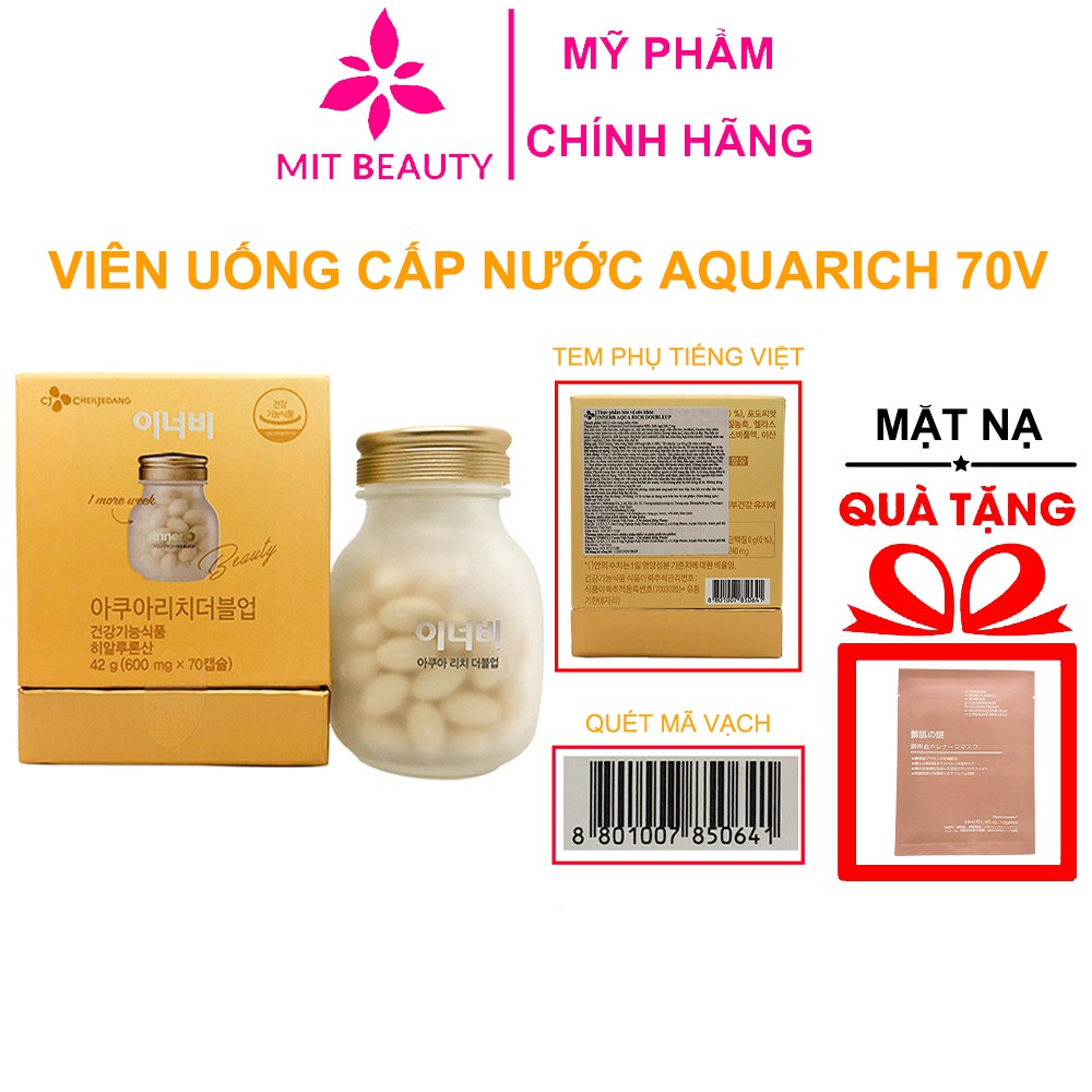 Viên Uống Cấp Nước Aqua Rich Bổ Sung Collagen Giữ Ẩm Cấp Nước Chống Nắng Cho Da Sáng Mịn Hộp 70v