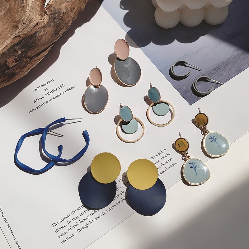 Bông tai chốt xỏ bạc men nhỏ giọt màu xanh dương khói pcq retro 2023