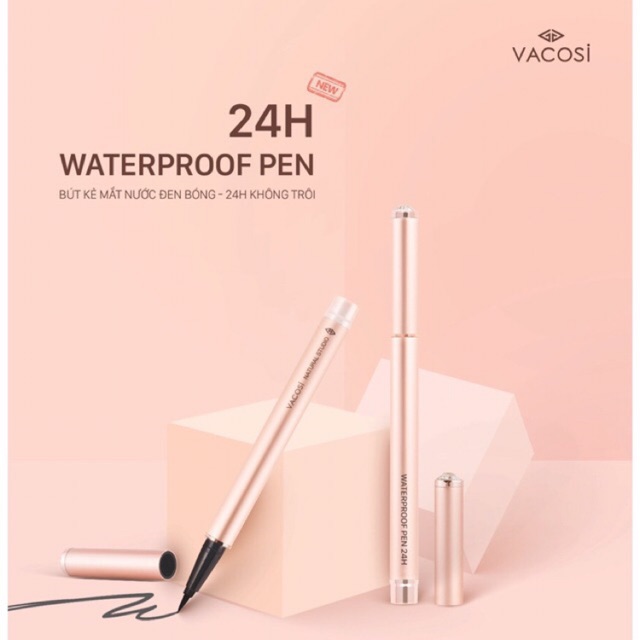 BÚT KẺ MẮT NƯỚC VACOSI 24H WATERPROOF PEN - ĐEN BÓNG 24H KHÔNG TRÔI