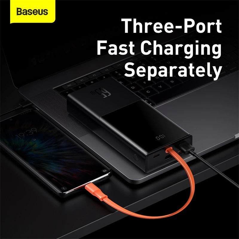 Pin Sạc Dự Phòng Baseus 20000mAh 65W 3 Cổng Sạc Nhanh Với Cáp Loại C Dùng Cho Điện Thoại Và Máy Tính Xách Tay