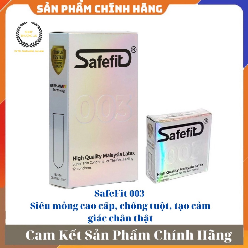 Bao cao su siêu mỏng cao cấp, chống tuột, tạo cảm giác chân thật Safefit 003 - Hộp 3 hoặc 12 cái