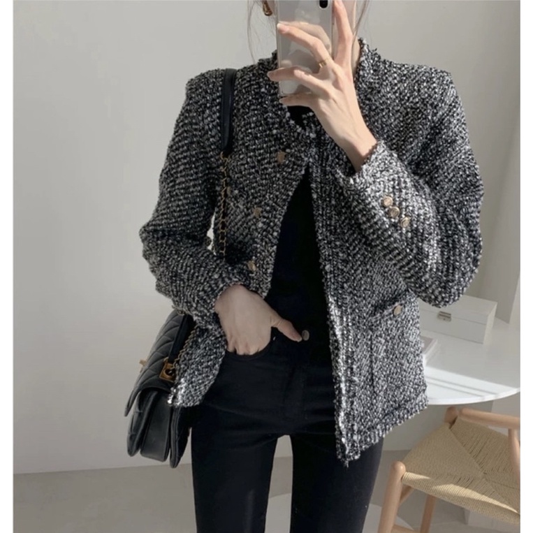 ÁO DẠ TWEET ĐEN CỔ TRÒN