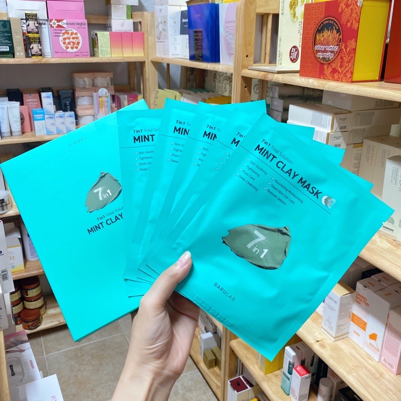 Mặt Nạ Đất Sét 7 in 1 Mint Clay Mask Barulab Xanh Hàn Quốc Hộp 5 miếng