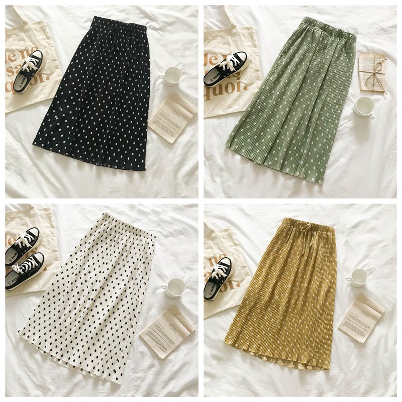 Chân váy lưng thun co giãn hoạ tiết chấm bi thiết kế thanh lịch | BigBuy360 - bigbuy360.vn