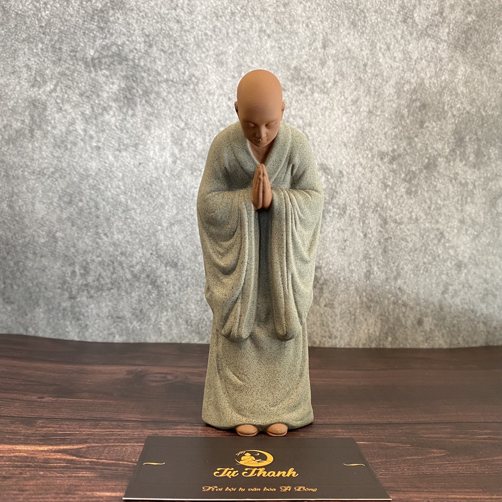 Thiền sư bái phật gốm tử sa dáng cúi đầu - Tượng trang trí cao cấp - Tăng nhân bái Phật gốm tử sa - Tự Thanh