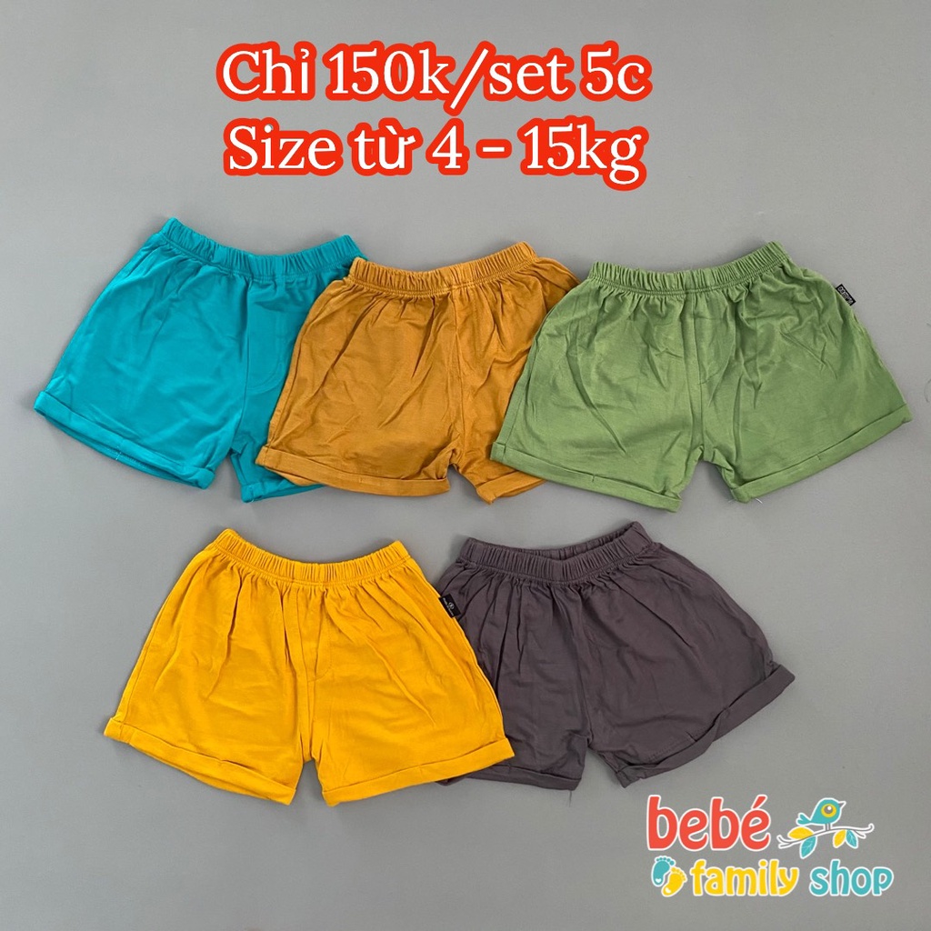 Quần đùi chất thun lạnh màu trơn cho bé trai, bé gái đủ size 4-15kg