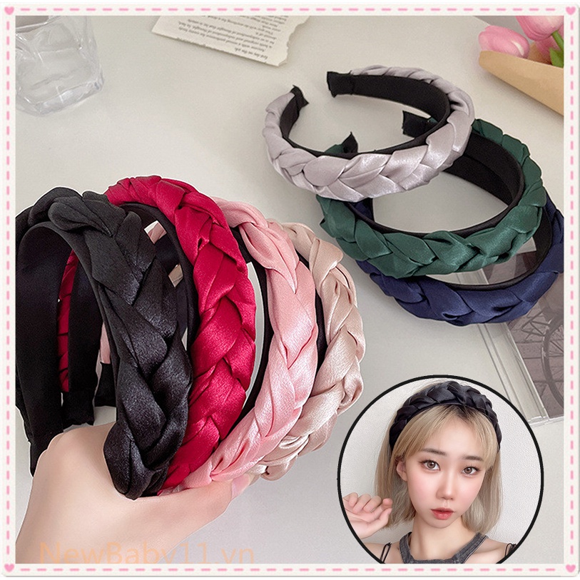 Băng Đô Bện Sợi Rộng Màu Trơn Thời Trang Cho Nữ