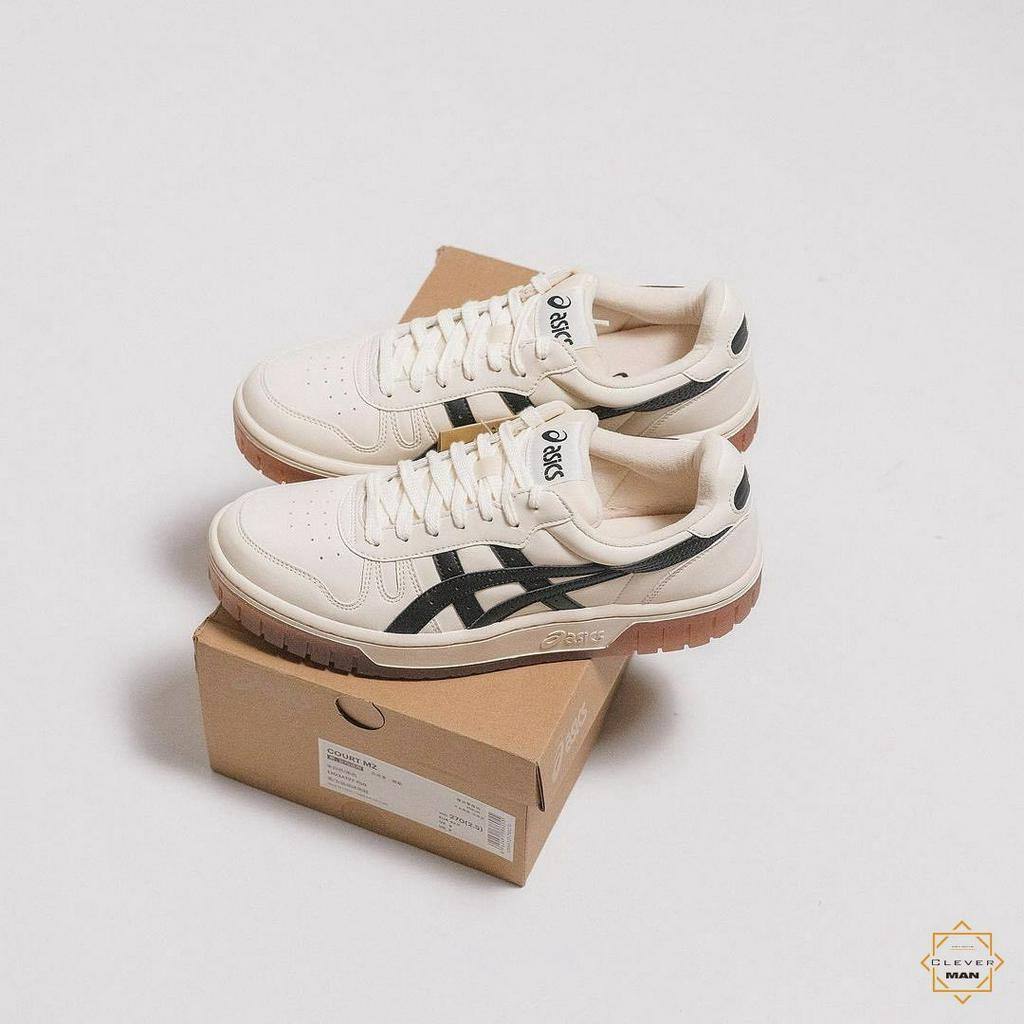 Giày Thể Thao Asics Court Mz Cream Black Gum Màu Kem Vạch Đen Phong Cách Vintage Phù Hợp Cả Nam Và Nữ Clever Man Store