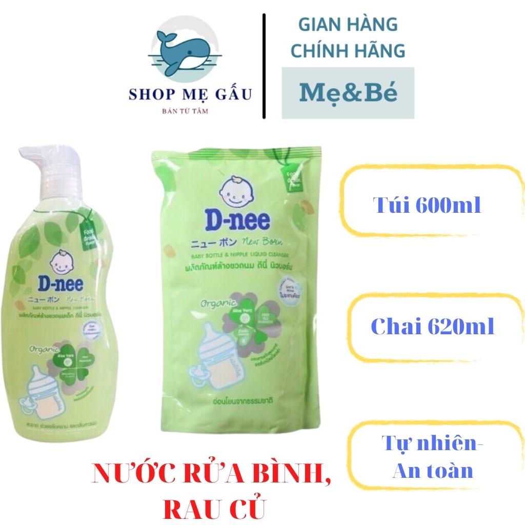 Nước rửa bình, nước rửa rau củ DNEE ORGANIC Thái an toàn cho bé dạng túi 600ml và chai 620ml