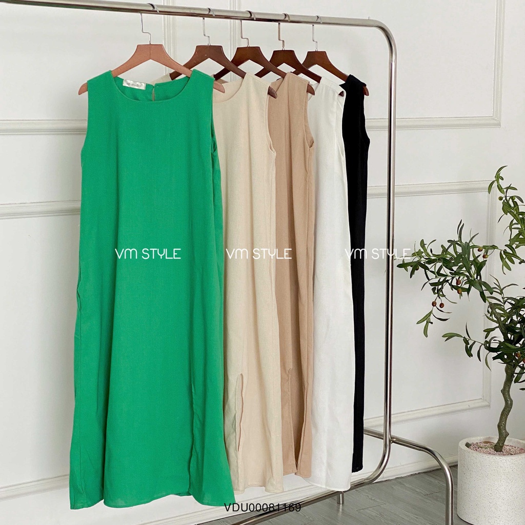 Đầm dài maxi VMSTYLE sát nách xẻ tà trước basic phong cách Vintage Hàn Quốc nhiều màu VDU00081