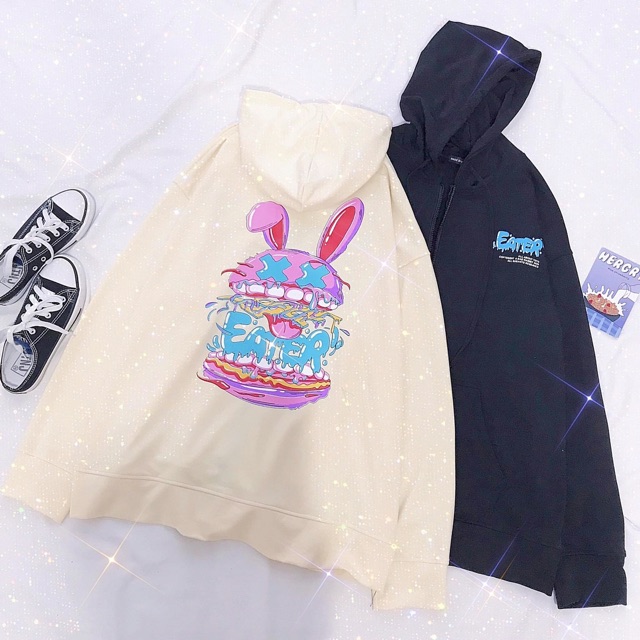 Áo Hoodie Zip EATER Tay Dài Túi Bụng Ảnh Thật