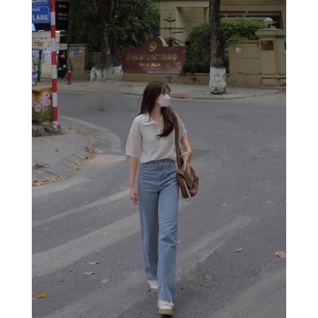 Áo polo nữ vải len tổ ong tay ngắn màu trắng freesize Pumi