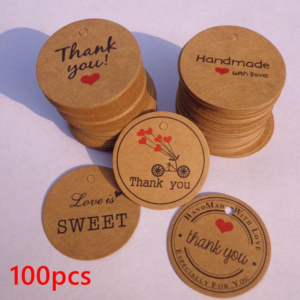 MUVAKO Set 100 Thẻ Giấy Kraft Hình Trái Tim Đỏ Trang Trí Tiệc Cưới
