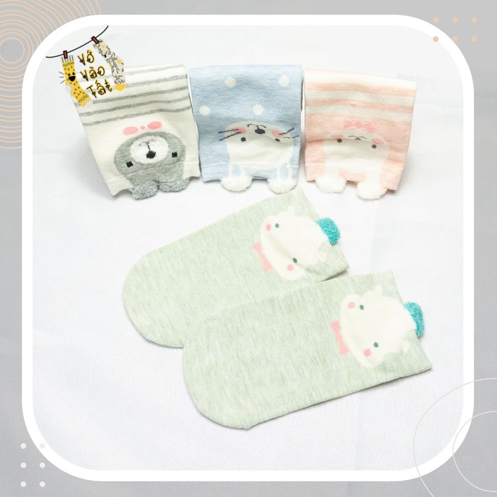 TẤT VỚ CỔ NGẮN THÚ HOẠT HÌNH CÓ TAI MÀU PASTEL