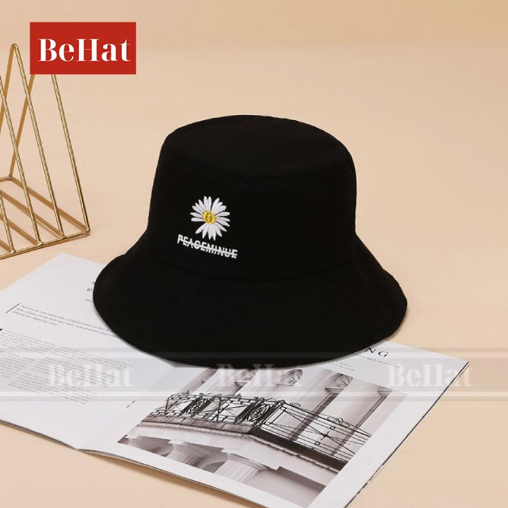 Nón Bucket Nữ Logo Hoa Cúc Có Chữ,Chất Liệu Poly Thoáng Mát Phù Hợp Cho Mùa Hè