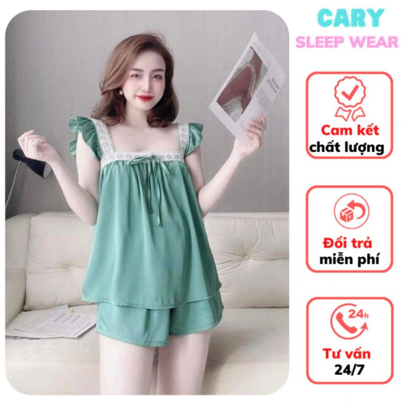 Đồ bộ đùi cánh tiên phối ren satin cao cấp , Đồ mặc nhà dễ thương CARY