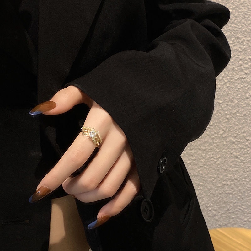 Nhẫn Hai Lớp Đính Đá Phong Cách Thời Trang Hàn Quốc