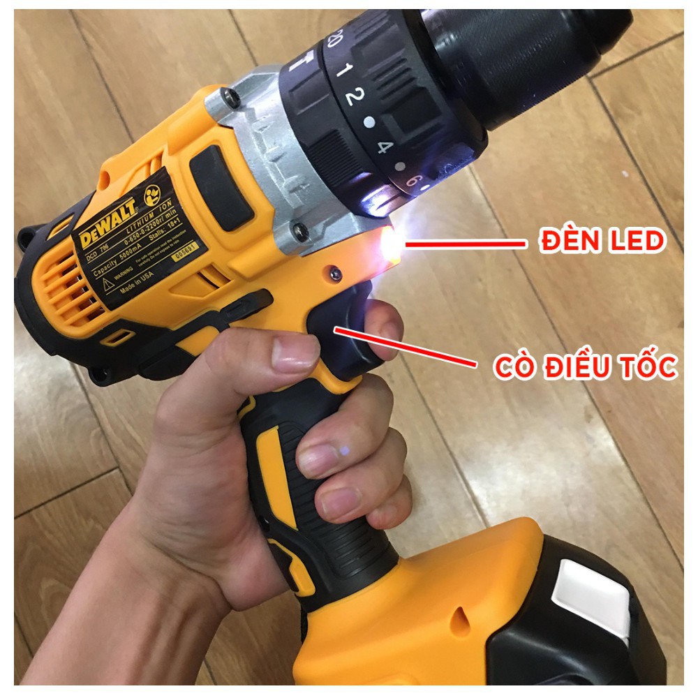 Máy Khoan pin Máy bắn vít DEWALT 118V 3 chức năng, CÓ BÚA, LÕI ĐỒNG, PIN KHỦNG 10 CELL tặng kèm 21 phụ kiện