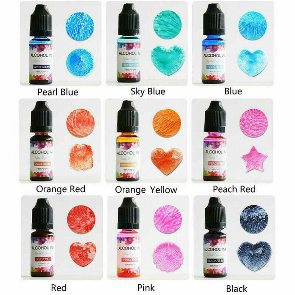 24 Colour 10ML Alcohol Ink Diffusion Resin Pigment Kit Liquid Colorant Dye Art DIY