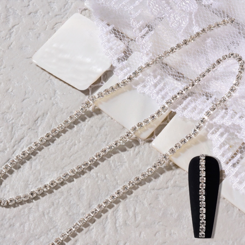 [Hàng mới về] Chuỗi dây kim loại bạc đính đá / ngọc trai giả dùng trang trí móng tay sang trọng DIY