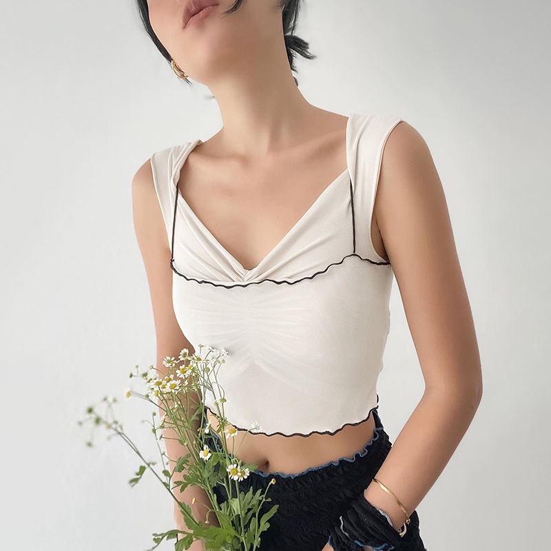 Áo Tank Top Trễ Vai Thiết Kế Xếp Ly Thời Trang Xinh Xắn Cho Nữ