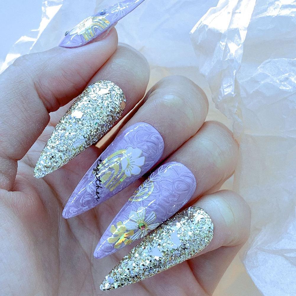 Miếng Dán Trang Trí Móng Tay Nghệ Thuật Họa Tiết Lá Vàng Đen Vàng V0X5