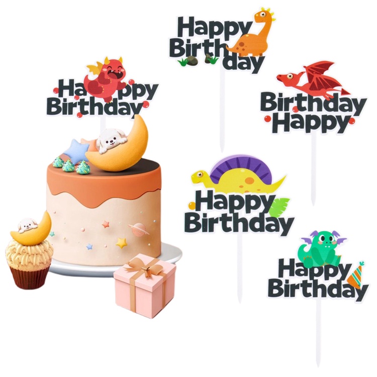 Set que cắm trang trí bánh kem hình khủng long dễ thương