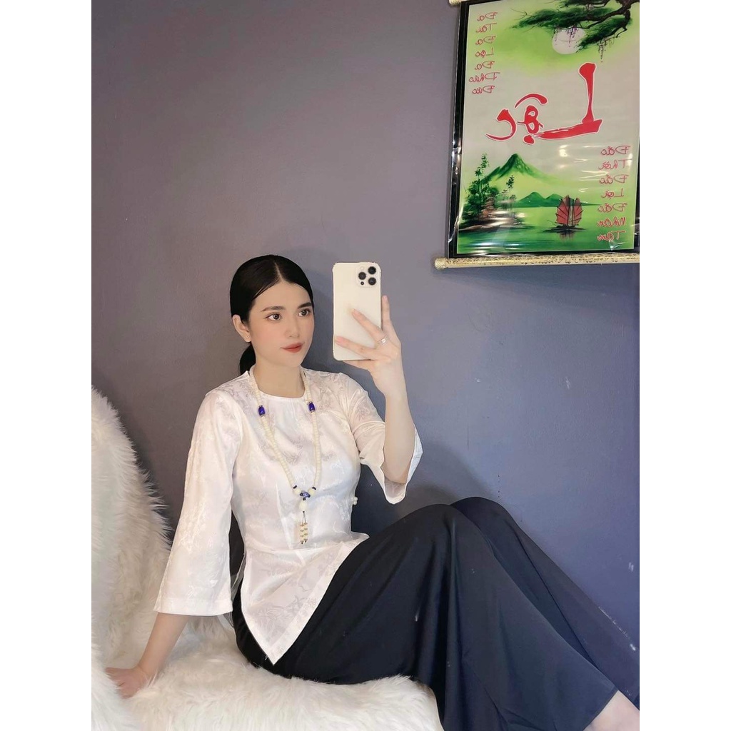 ÁO BÀ BA GẤM XINH # ĐỒ LAM ĐI CHÙA # set Phật tử lụa vân hoa kiểu dáng cách tân có bán rời áo quần AB23