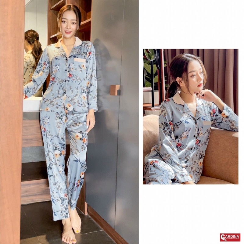 [CHÍNH HÃNG ]Bộ Pijama Nữ 𝐂𝐀𝐑𝐃𝐈𝐍𝐀 Dài Tay Họa Tiết Sắc Màu Chất Lụa Satin Nhật Cao Cấp