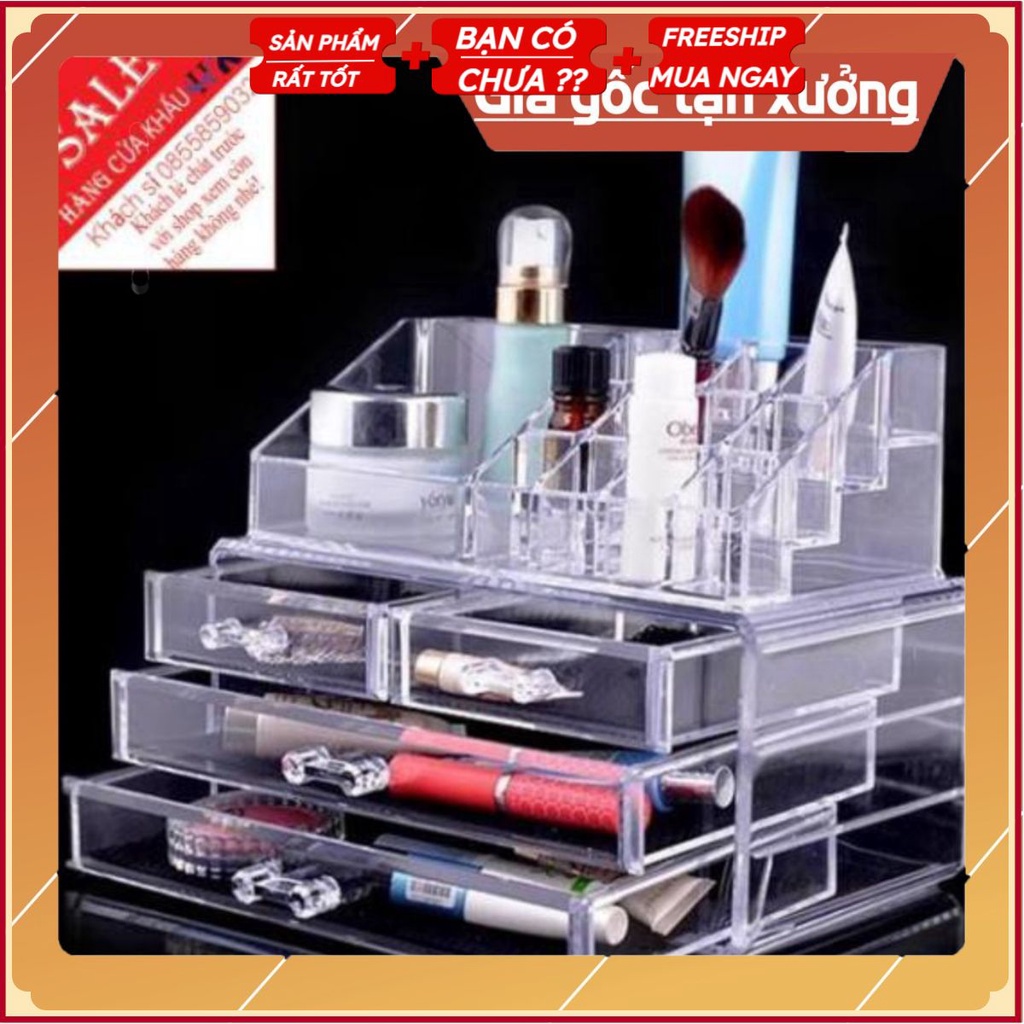 Sẵn hàng KỆ MỸ PHẨM 4 TẦNG KÈM KHAY SON TRONG SUỐT .
