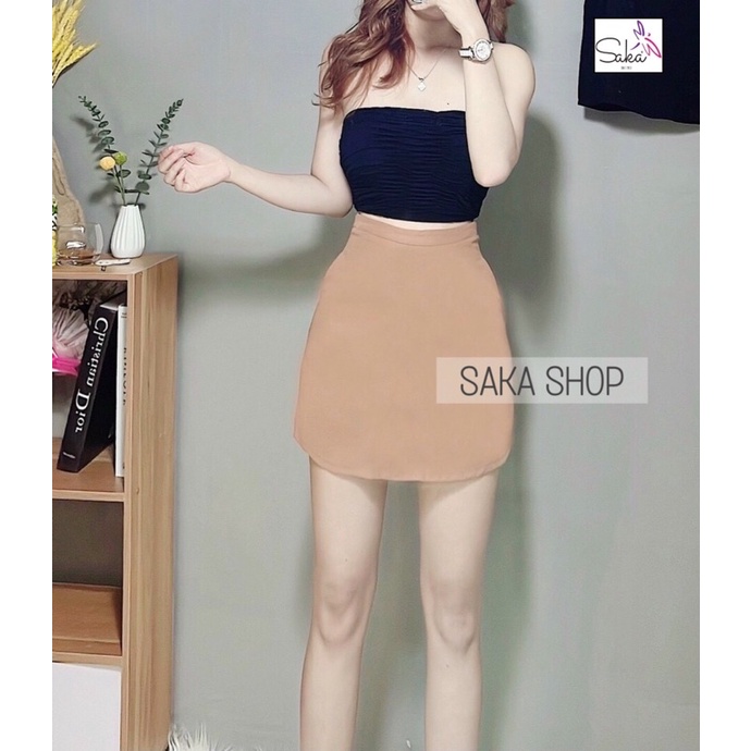 Chân váy nữ chữ a có may kèm vải phía trong màu trắng đen