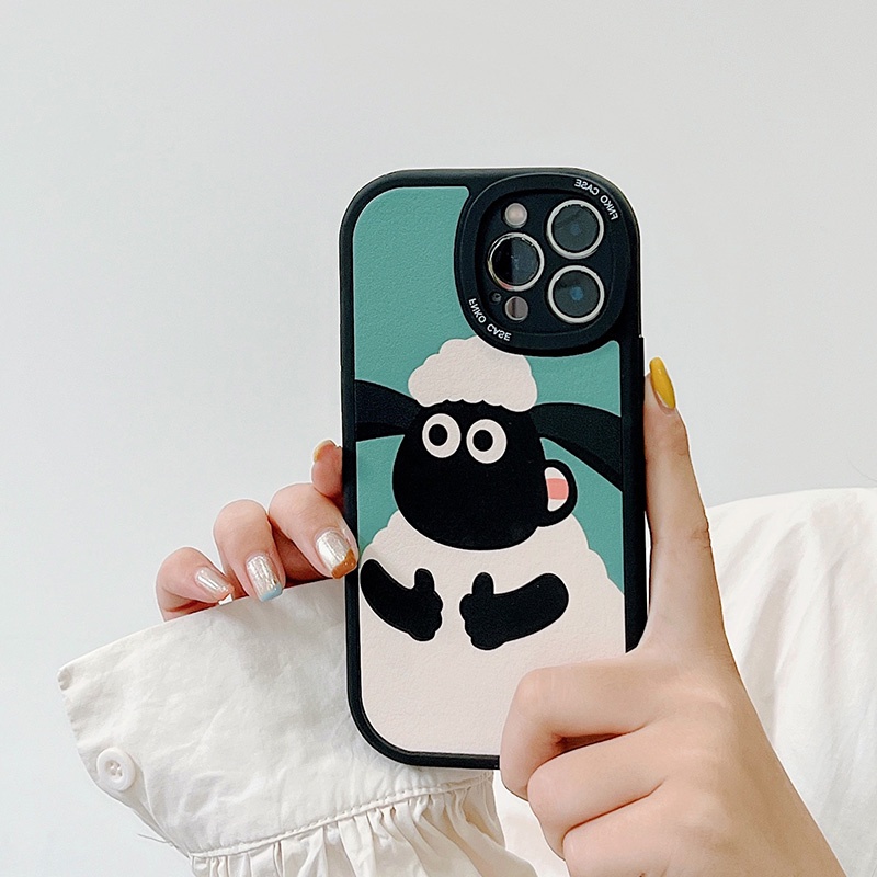 Ốp Điện Thoại Da Pu + Silicon Họa Tiết Hoạt Hình Chú Cừu Dễ Thương Cho iphone 7 8 plus 11 12 13 pro max mini XR XS