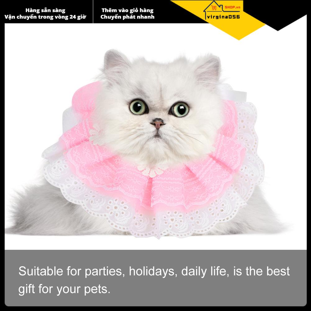 Virgina056 Dễ thương Ren Bowknot Pet Nước bọt Khăn quàng cổ Yếm nước dãi có trang trí chuông cho chó mèo màu hồng