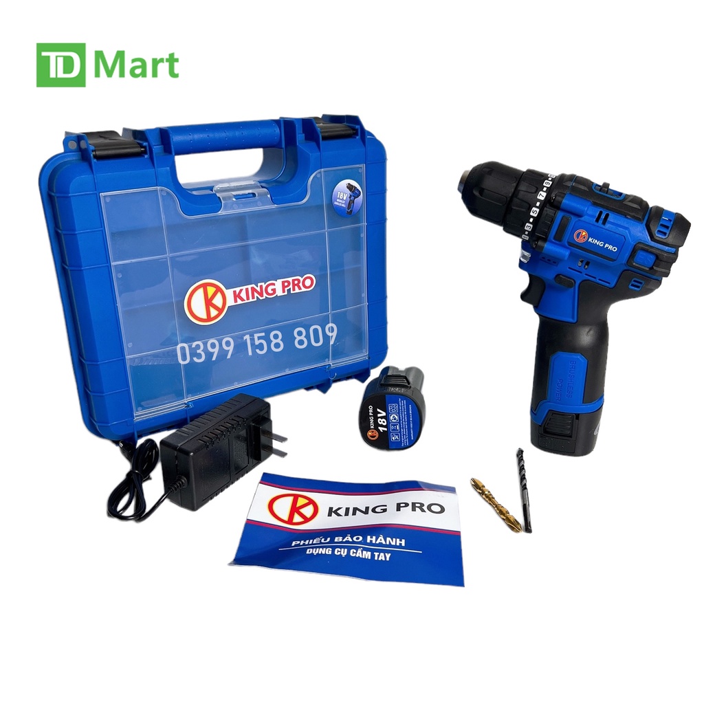 Máy khoan pin KINGPRO 18v Không Chổi Than - đầu autolook có khóa trục