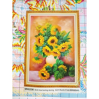 Tranh đính đá-Tranh thêu chữ thập bình hoa hướng dương