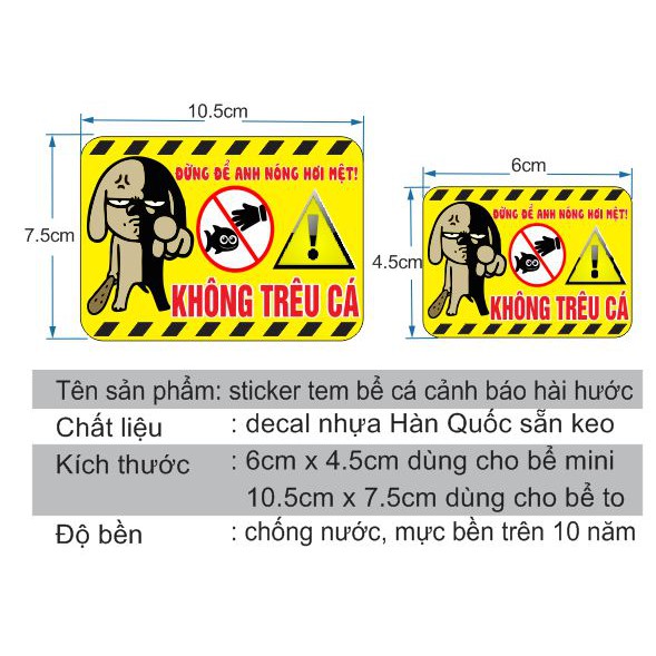 Tem sticker dán bể cá cảnh báo hài hước mã KTC