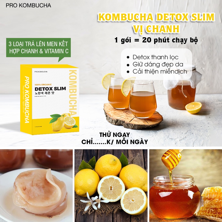 Trà Pro Kombucha vị chanh giảm cân chính hãng - trà giảm cân detox đẹp da Pro Kombucha