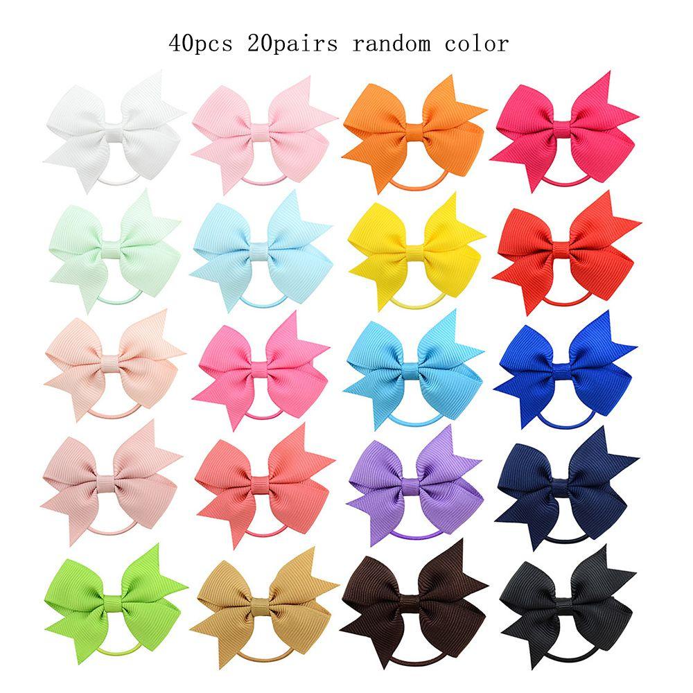 Set 40 Dây Cột Tóc Thắt Nơ Nhiều Màu Đáng Yêu Cho Bé