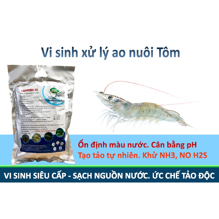 Vi sinh xử lý ao nuôi Tôm, Cá. Ổn định màu nước. Làm sạch đáy ao. Cân bằng pH. Ức chế tảo lam, khử khí độc