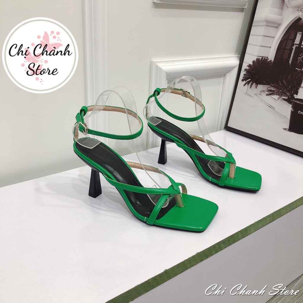 Sandal Cao gót Ly 7p Da Mềm Phối Caro Hàng Chuẩn Form Lên Chân Tôn Dáng - Chị Chảnh Store