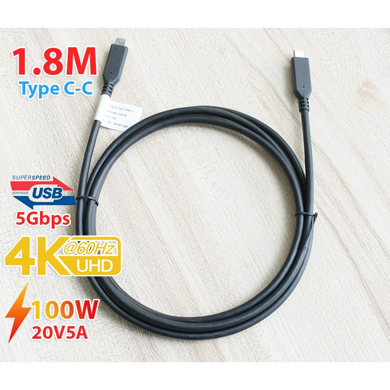 Cáp Type C sang Type C 1.8M hỗ trợ 4K60hz sạc PD 100W Macbook Air Pro, DELL XPS ra màn hình 4K 2K