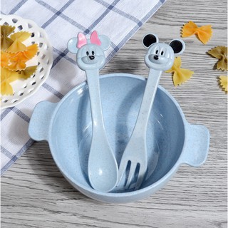 Bát ăn dặm  kèm thìa dĩa chất liệu lúa mạch