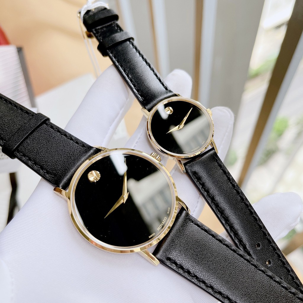 Đồng hồ đôi nam nữ Movado Classic Gold Dial Black