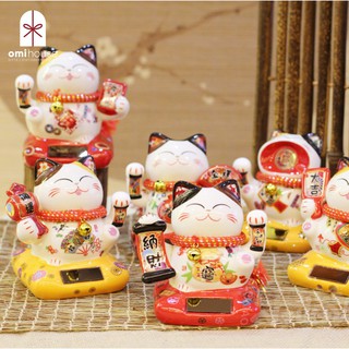 Mèo may mắn vẫy tay năng lượng ánh sáng size 11cm